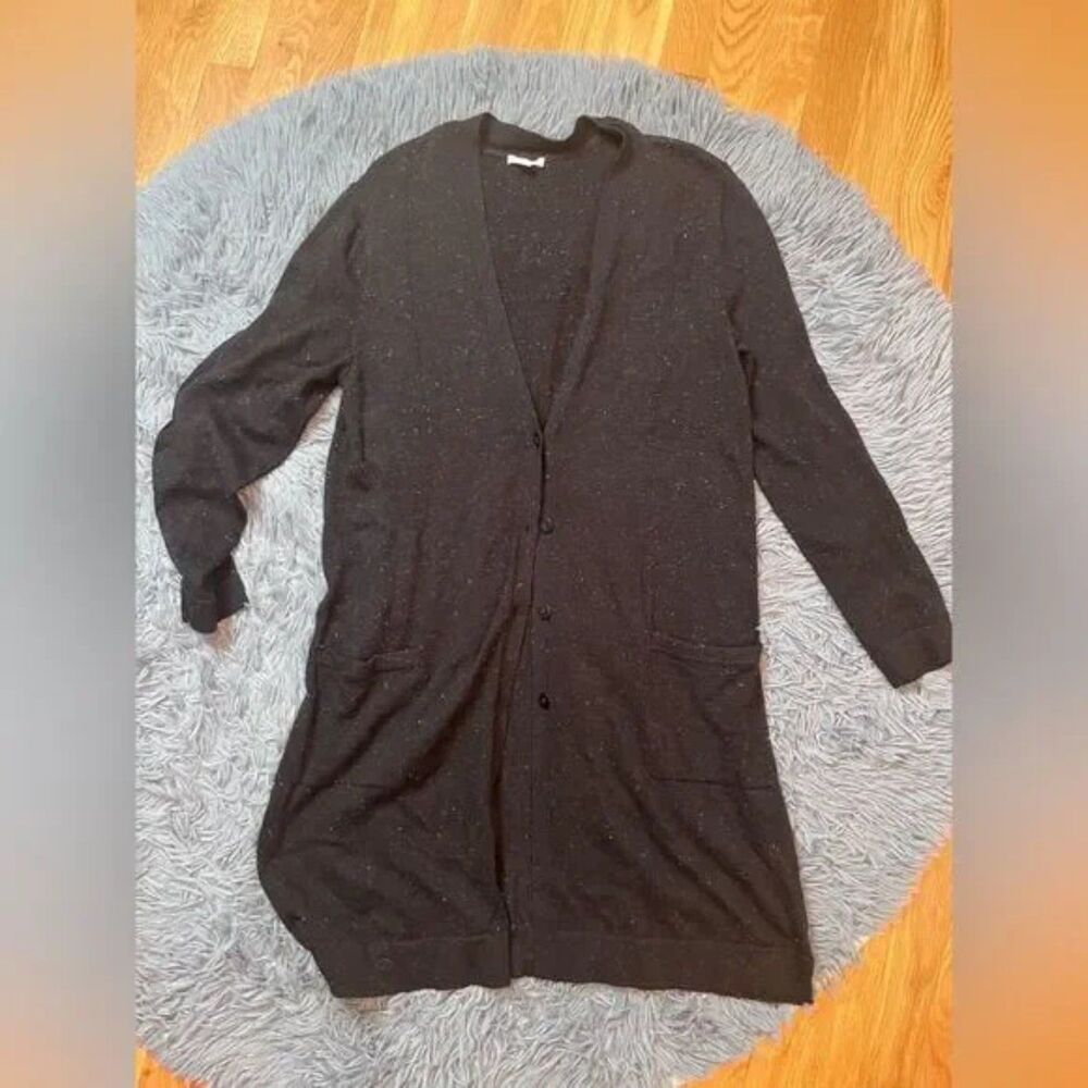 J.Jill Black Speckeled Long Cotton Linen Cardigan Size S